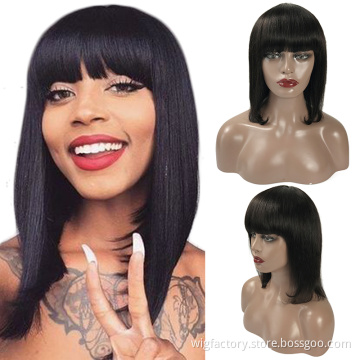 cheap price short bob with fringe bangs human hair wigs,wholesale wigs human hair virgin brazilian